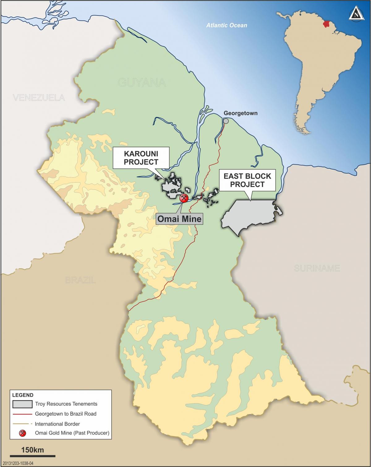 mapa ng Guyana ng pagpapakita ng mga mapagkukunan ng mineral