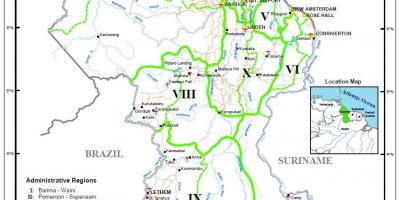 Mapa ng Guyana ang pagpapakita sa sampung administratibong rehiyon