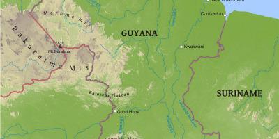 Mapa ng Guyana ng pagpapakita ng mga mababang coastal plain