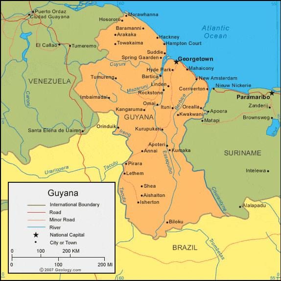mapa ng Guyana pampulitika