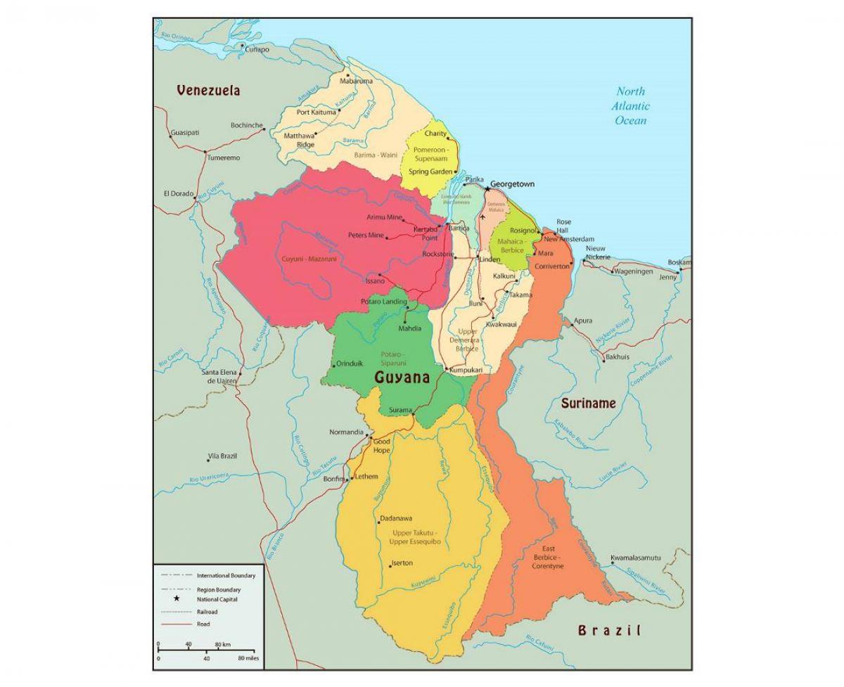 mapa ng Guyana ng pagpapakita ng mga administratibong rehiyon 10