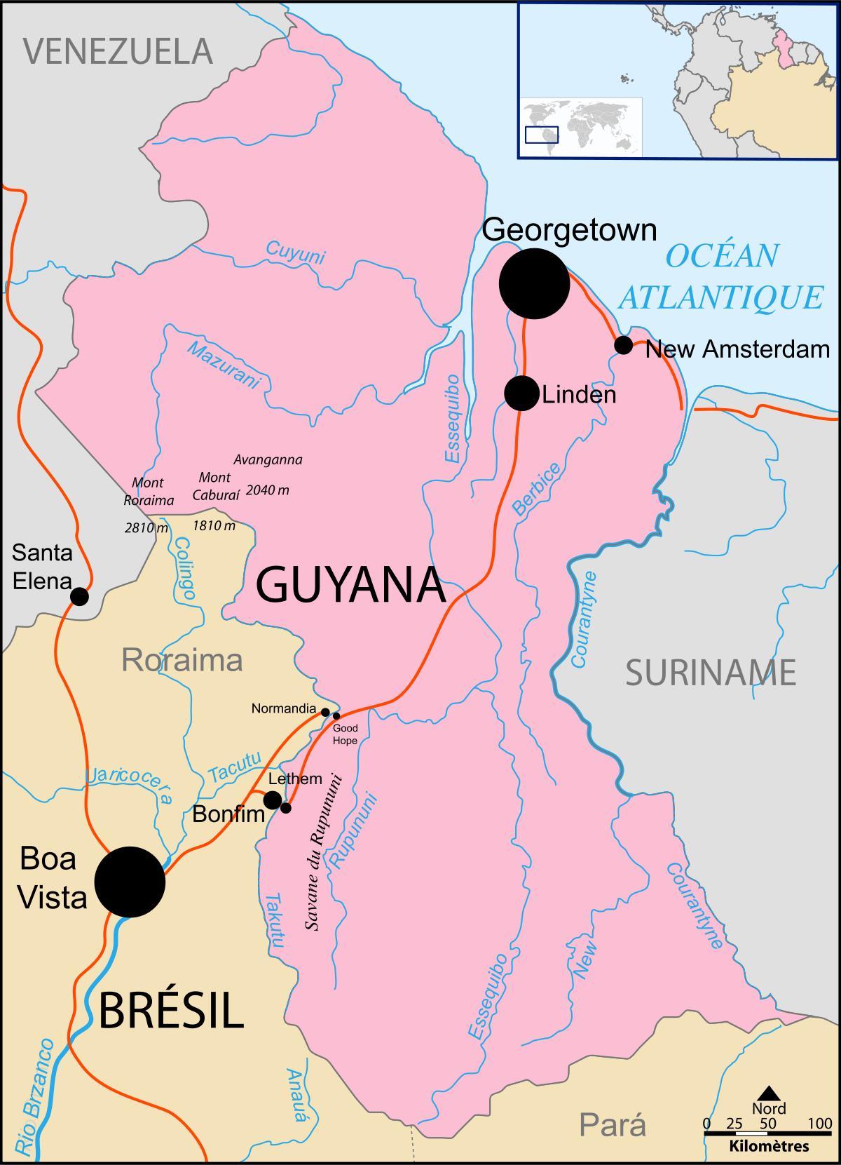 mapa ng Guyana lokasyon sa mundo