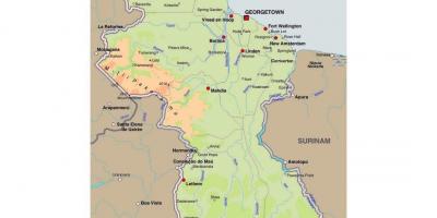 Mapa ng Guyana ng pagpapakita ng mga bayan