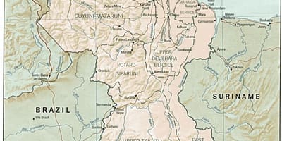 Mapa ng Guyana ng pagpapakita ng mga tatlong mga county