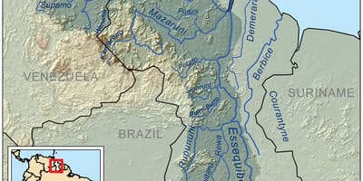 Mapa ng Guyana ng pagpapakita ng mga tatlong pangunahing mga ilog