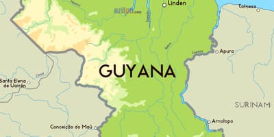 Mapa ng pisikal na mapa ng Guyana